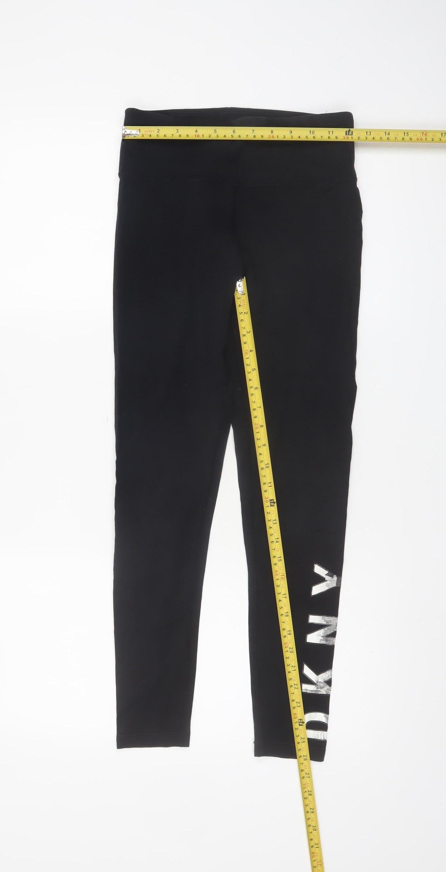 DKNY Womens Black Sports Logo Leggings Size S Stretch Cotton