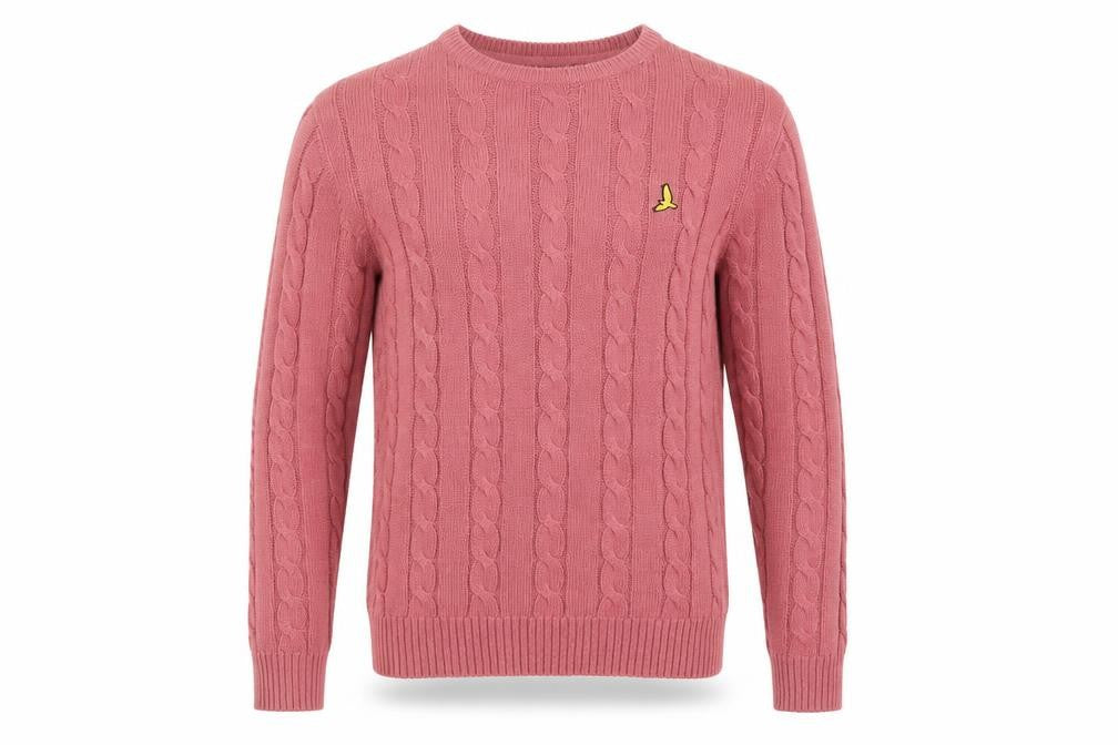 Brave Soul Men’s Pink Cable-Knit Crew Neck Jumper M