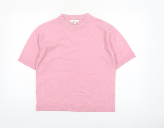 Marks and Spencer Women Pink Mock Neck Short Sleeve Pullover Jumper S