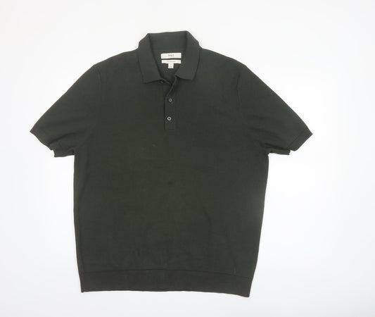 Marks and Spencer Men's Dark Green Cotton Polo Shirt XL
