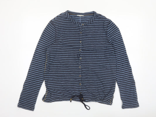 White Stuff Women’s Blue Striped Cotton Button-Up Top UK 12