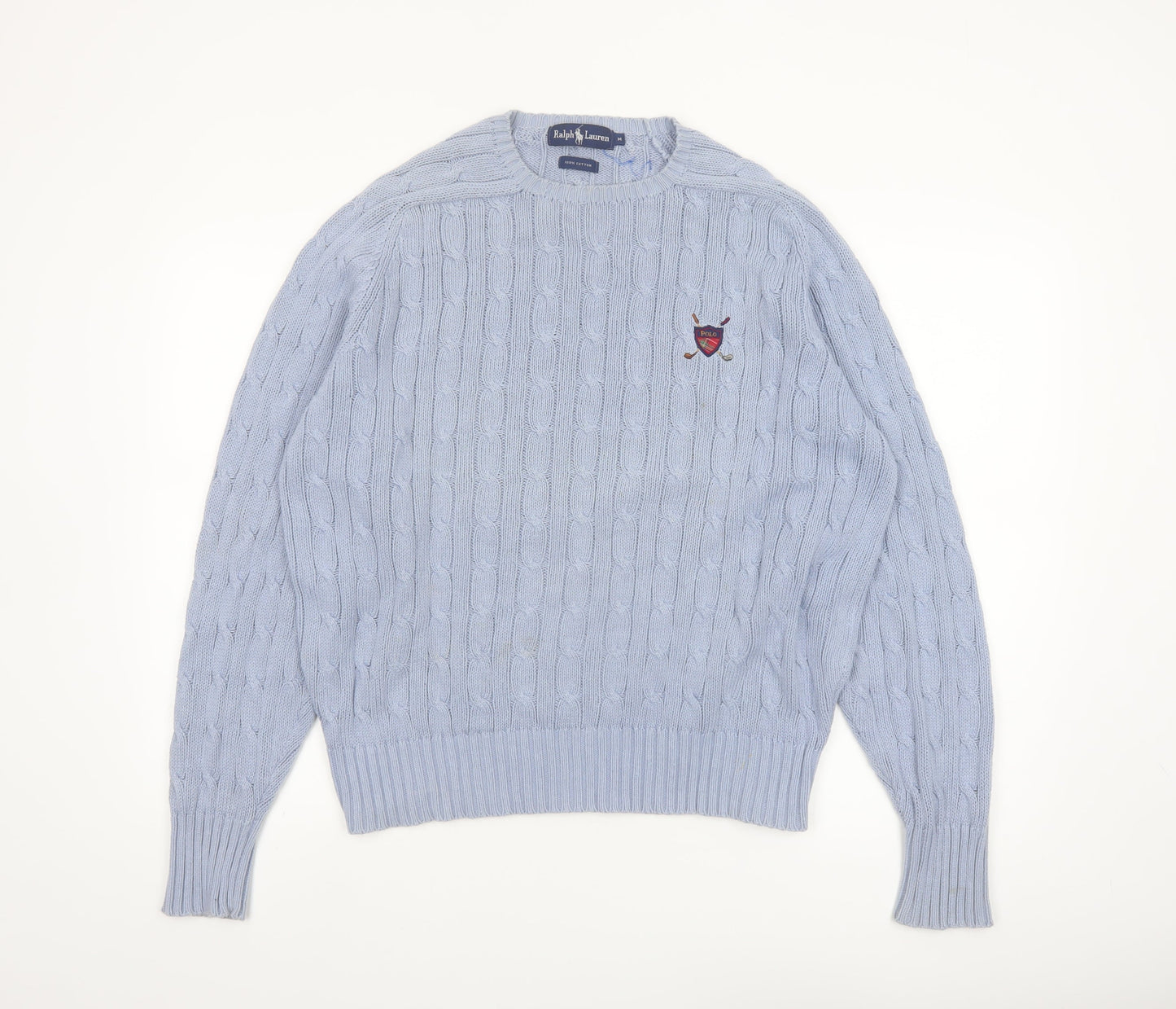 Ralph Lauren Women's Blue Cable-Knit Cotton Jumper M