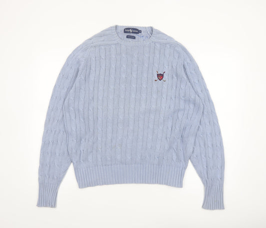 Ralph Lauren Women's Blue Cable-Knit Cotton Jumper M