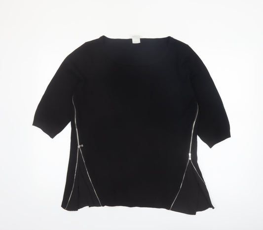 Vero Moda Women Black L Zip Detail 3/4 Sleeve Tunic Top