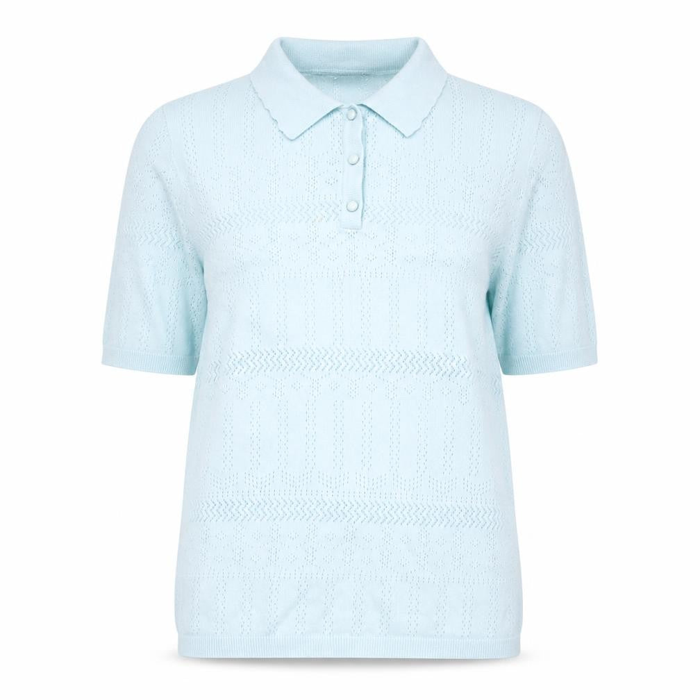Damart Women Blue Short Sleeve Collared Knit Polo Shirt Size S