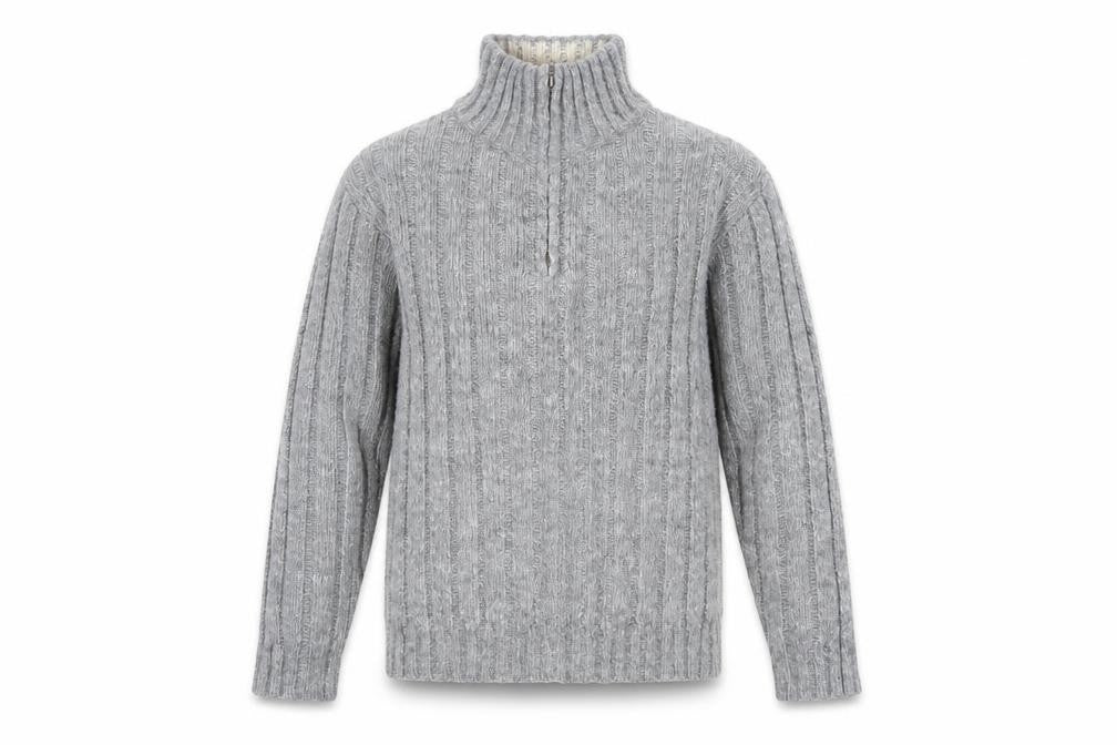 North Coast Men's Grey Chunky Knit 1/2 Zip High Neck Jumper M