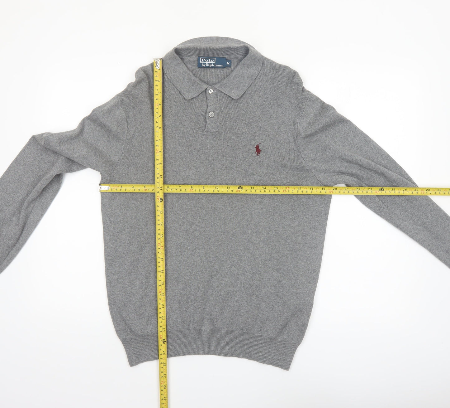 Polo Ralph Lauren Men's Grey Cotton Collared Pullover Jumper M