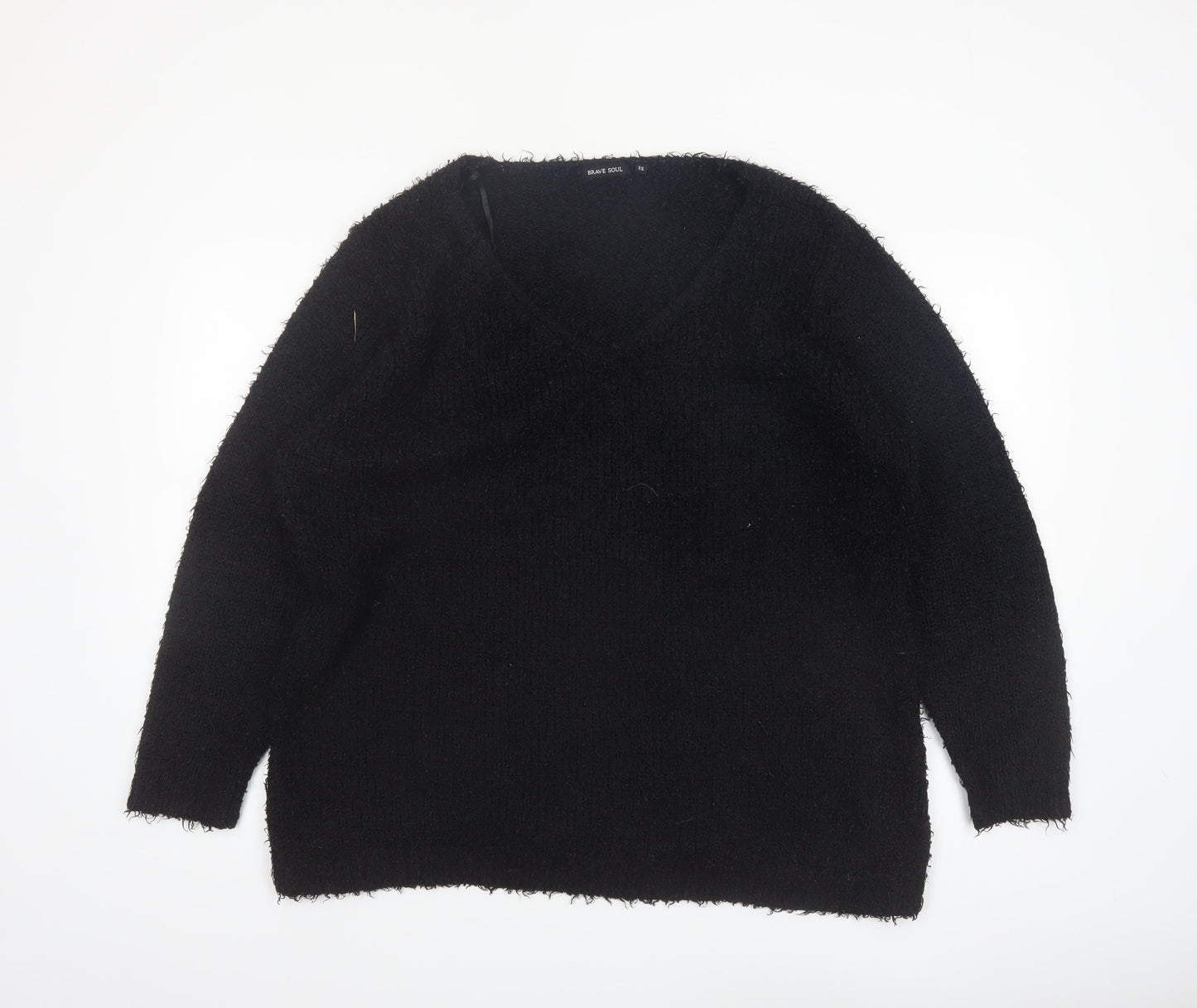 Brave Soul Women's Black V-Neck Long Sleeve Pullover Jumper Size 22