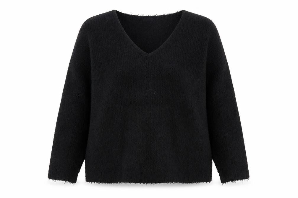 Brave Soul Women's Black V-Neck Long Sleeve Pullover Jumper Size 22