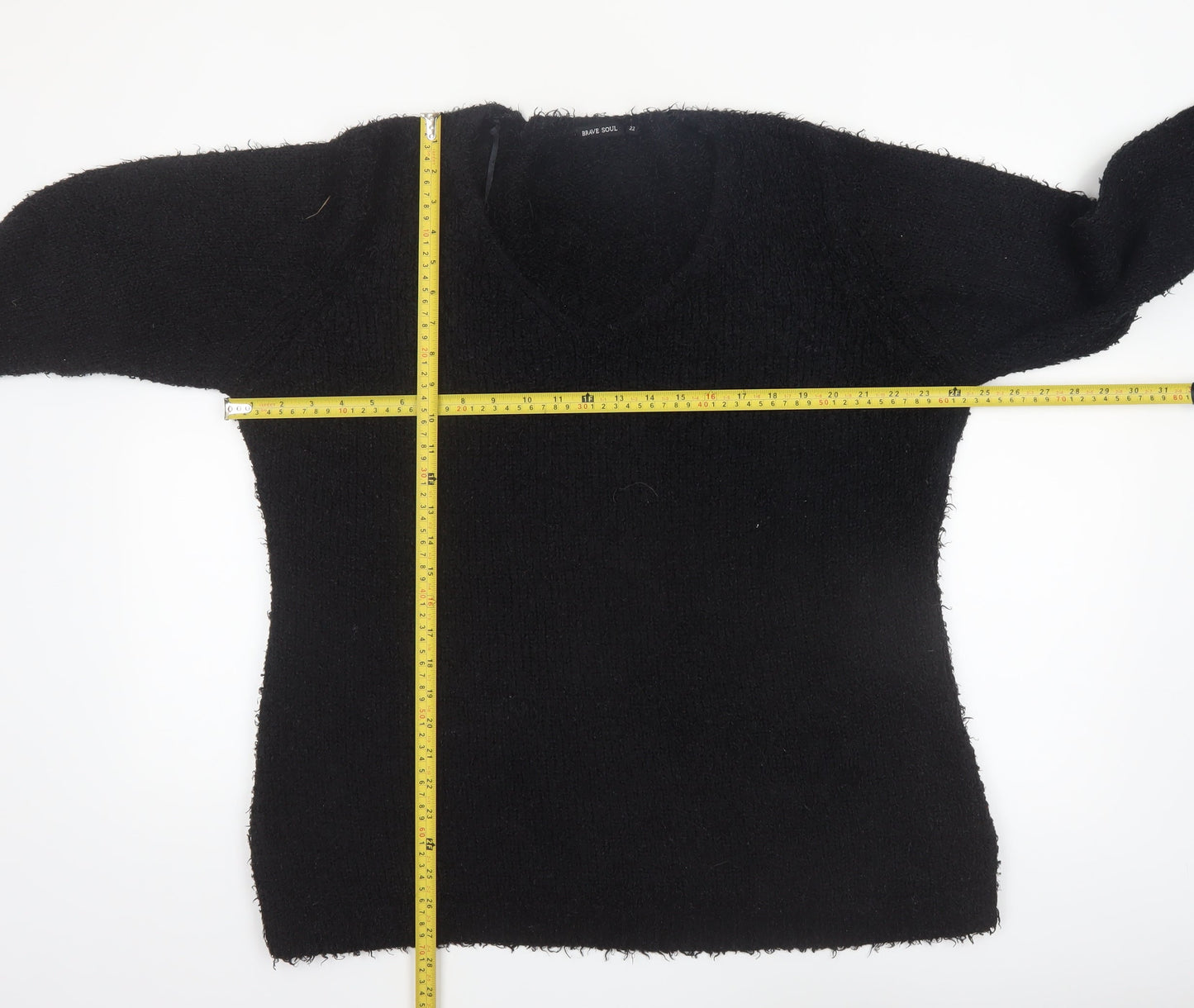 Brave Soul Women's Black V-Neck Long Sleeve Pullover Jumper Size 22