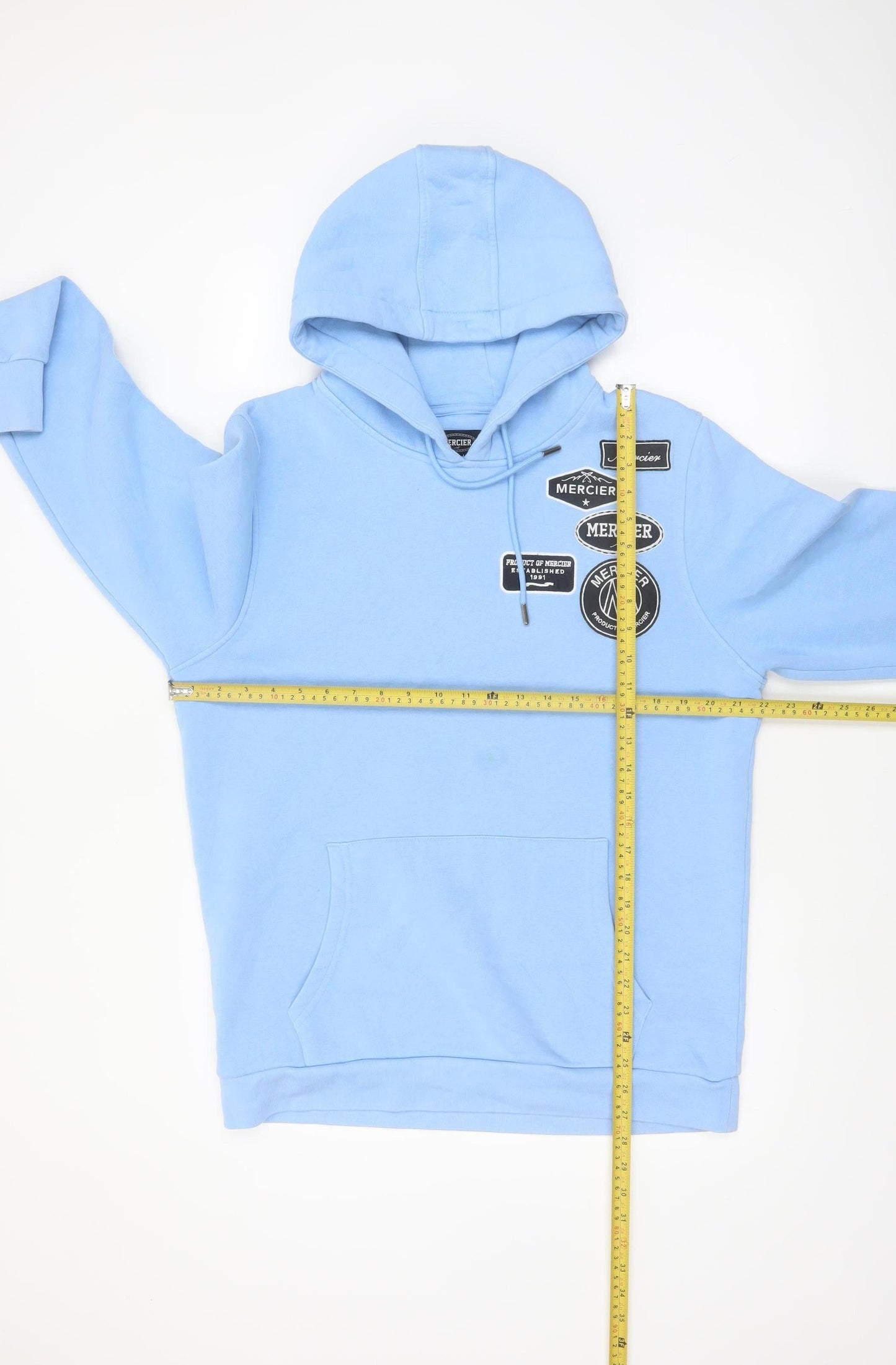 Mercier Men’s Blue Pullover Hoodie L Logo Patch Streetwear