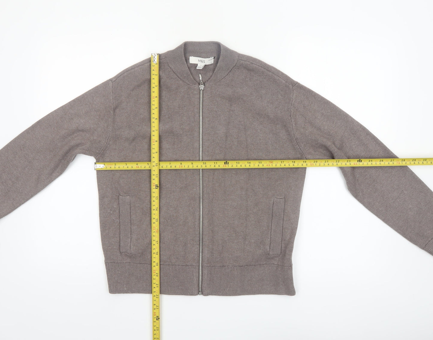 Marks and Spencer Women Brown Full Zip Knit Jumper Size S