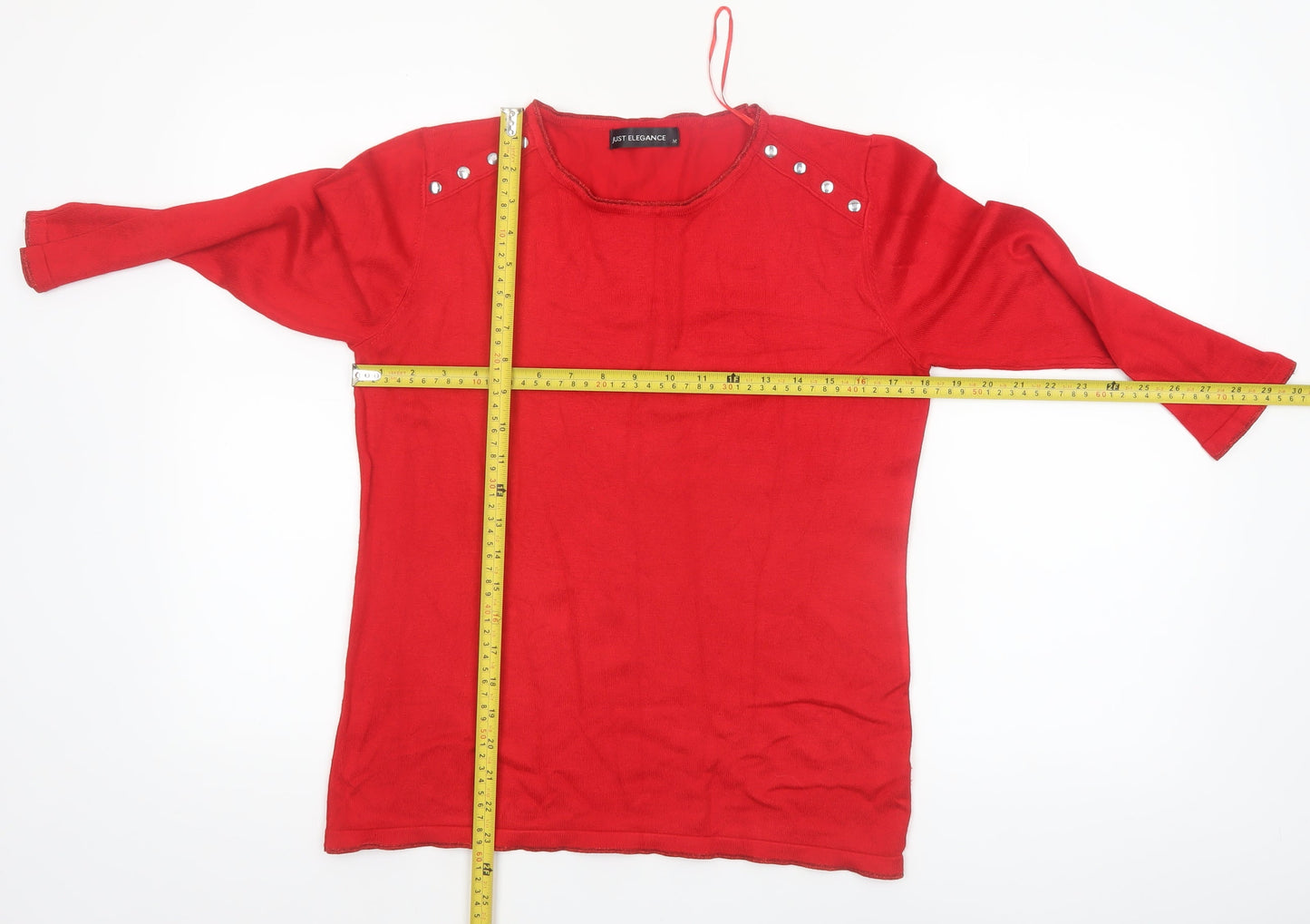 Just Elegance Women's Red M Stud Shoulder Long Sleeve Jumper