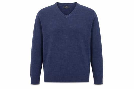 Front view of Atlantic Bay Men's Blue V-Neck Acrylic jumper XL