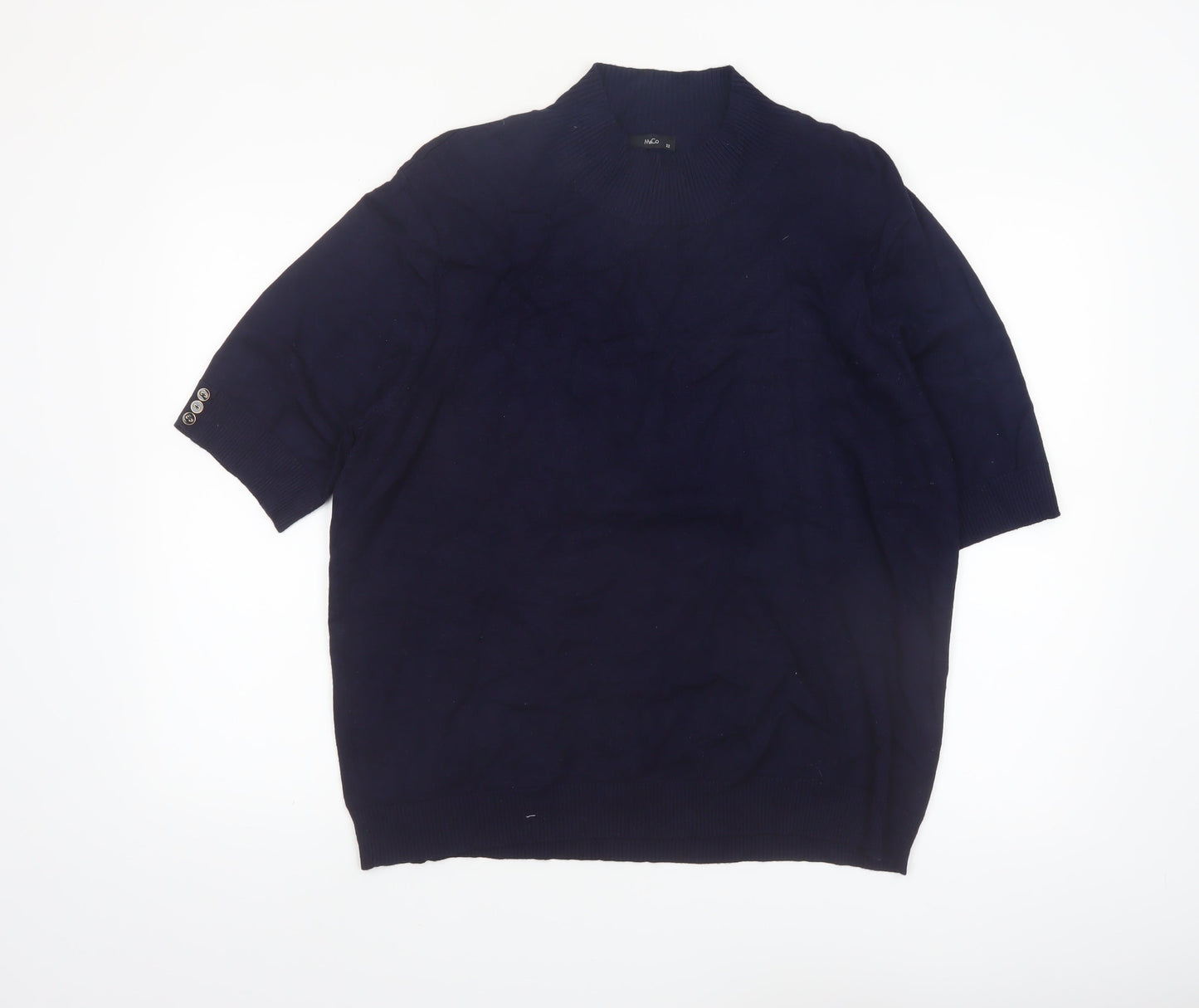M&Co Women's Blue Short Sleeve High Neck Pullover Jumper Size 22