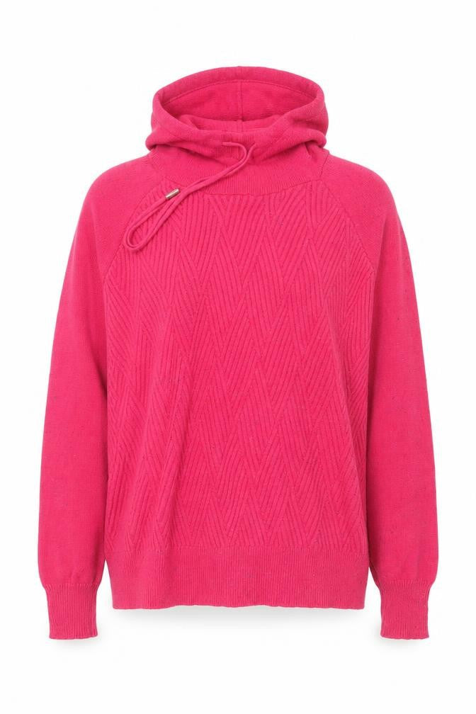 Next Women Pink Hooded Knitted Jumper Size L Viscose Blend