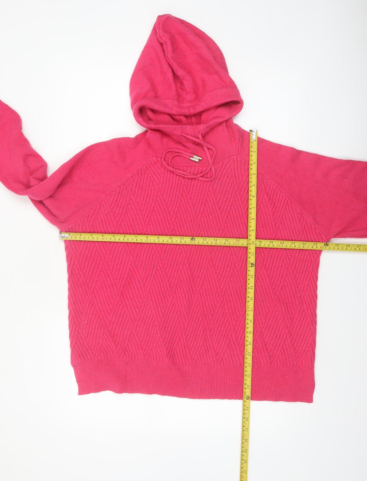 Next Women Pink Hooded Knitted Jumper Size L Viscose Blend