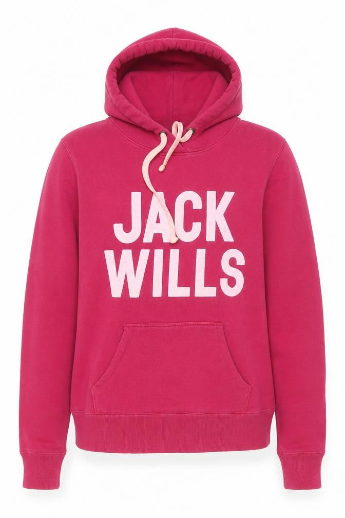 Jack Wills Womens Pink Logo Hoodie UK 14 Cotton Blend Pullover