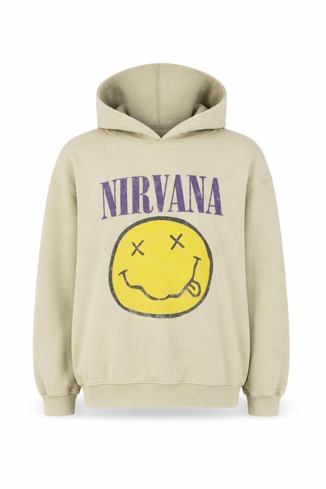 Zara Boys Beige Nirvana Pullover Hoodie 13-14 Years Cotton Blend Graphic