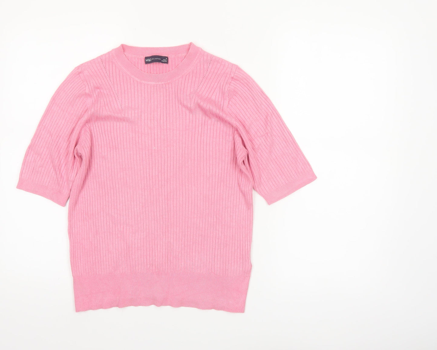 Marks and Spencer Women's Pink Short Sleeve Knit Jumper Size 12