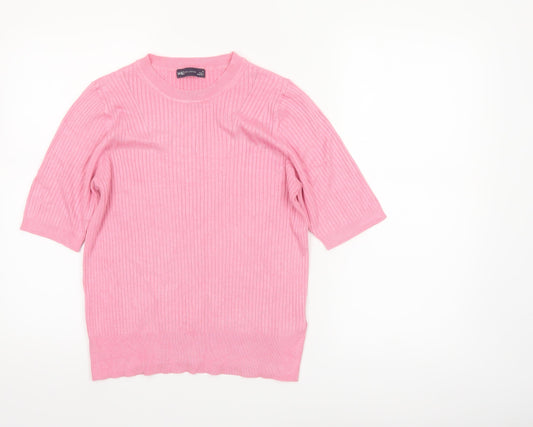 Marks and Spencer Women's Pink Short Sleeve Knit Jumper Size 12
