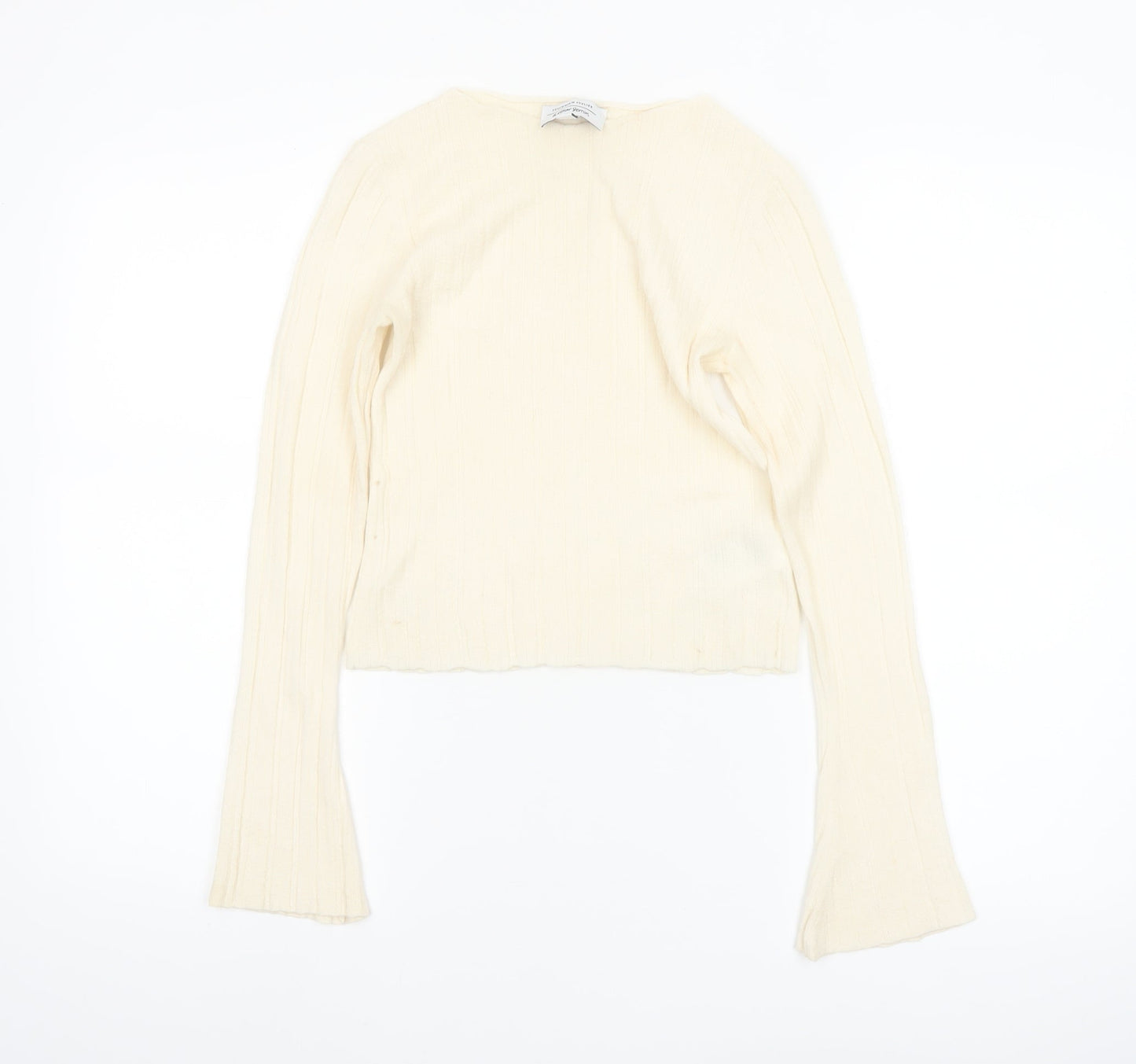 & Other Stories Women Ivory Wool Ribbed Knit Flared Sleeve Jumper Size 8