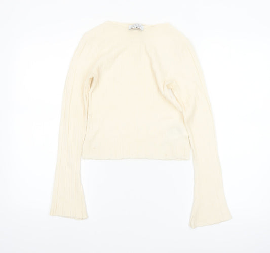 & Other Stories Women Ivory Wool Ribbed Knit Flared Sleeve Jumper Size 8
