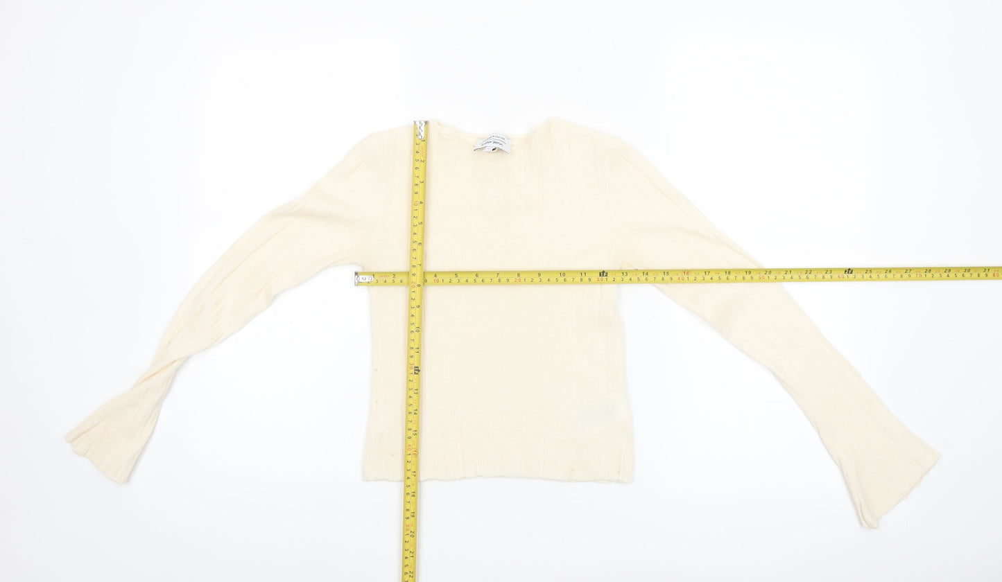 & Other Stories Women Ivory Wool Ribbed Knit Flared Sleeve Jumper Size 8