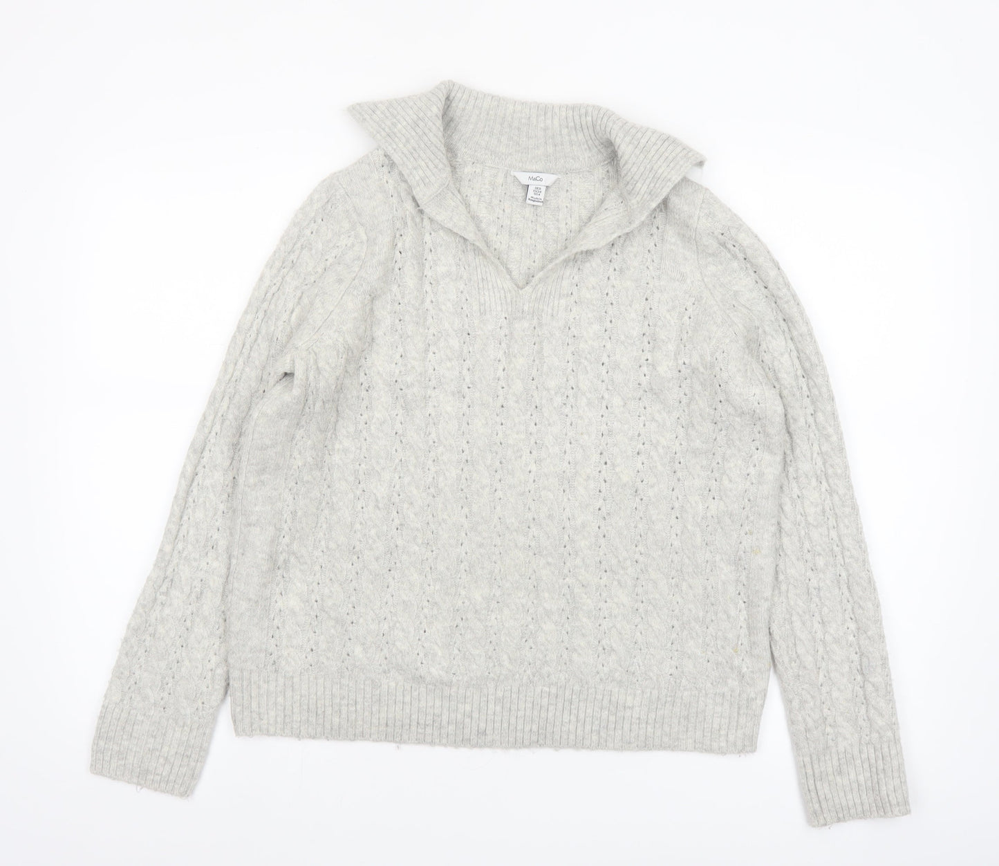 M&Co Women’s Grey Cable Knit Collared Pullover Jumper Size 8
