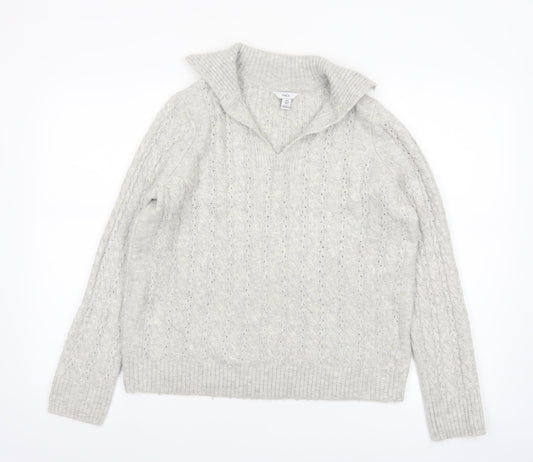M&Co Women’s Grey Cable Knit Collared Pullover Jumper Size 8