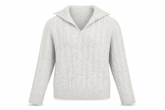 M&Co Women’s Grey Cable Knit Collared Pullover Jumper Size 8