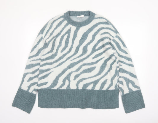 Finery Women’s Multicoloured Zebra Print Jumper UK 16 Crew Neck Knit