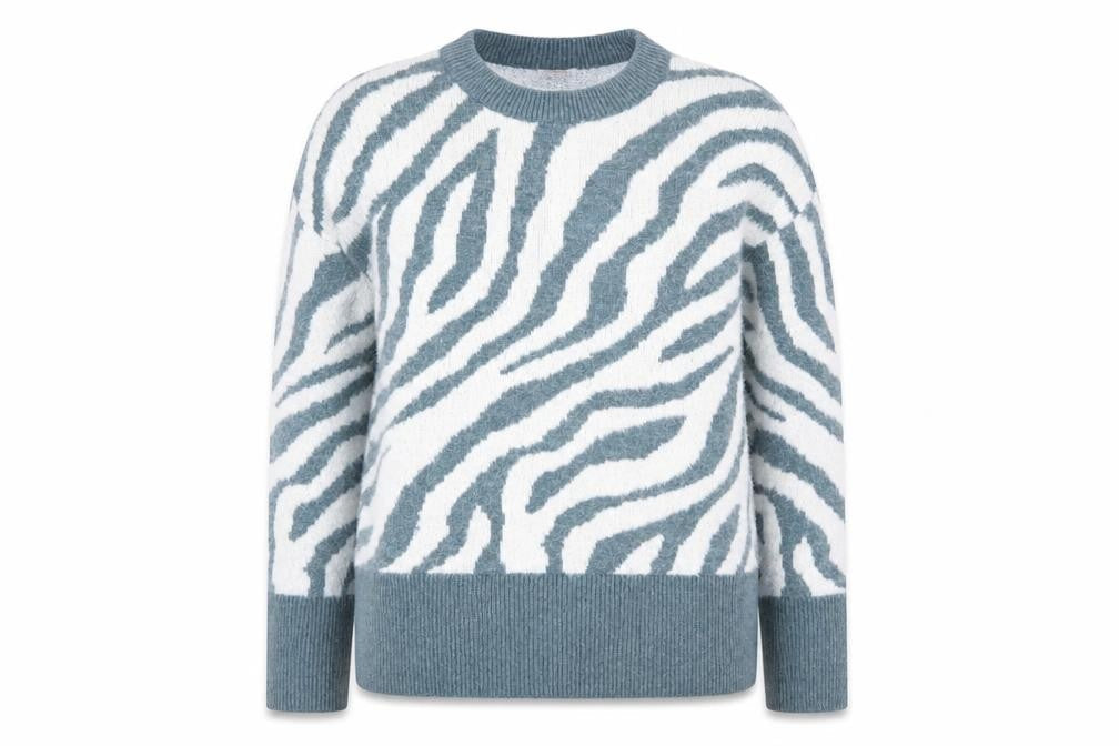 Finery Women’s Multicoloured Zebra Print Jumper UK 16 Crew Neck Knit
