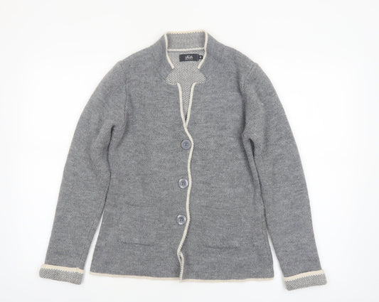 YiDA Women's Grey Knit Cardigan XS Wool Blend Long Sleeve