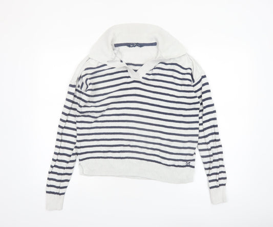 Crew Clothing Company Women's White Striped Collared Jumper Size 12