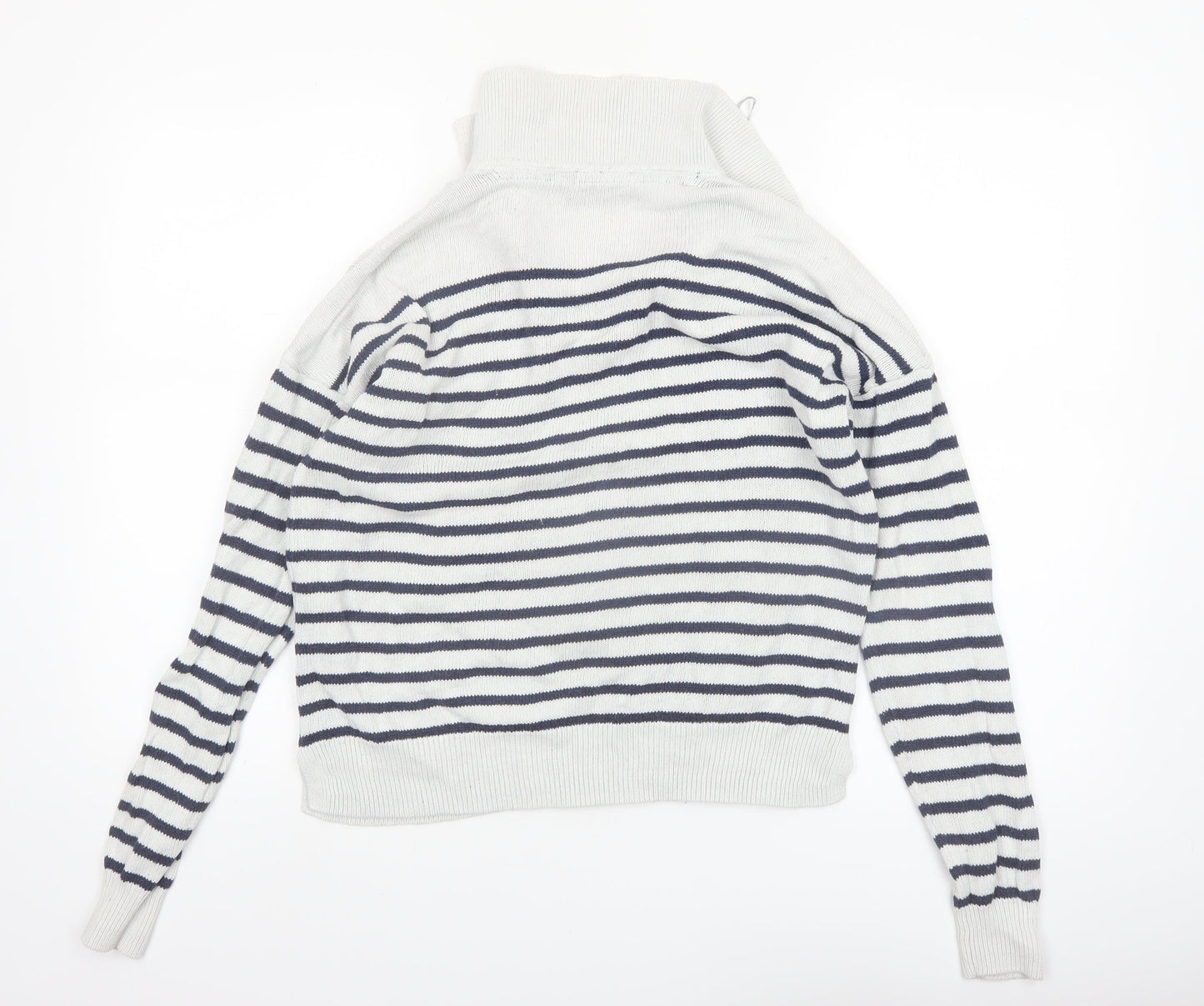 Crew Clothing Company Women's White Striped Collared Jumper Size 12