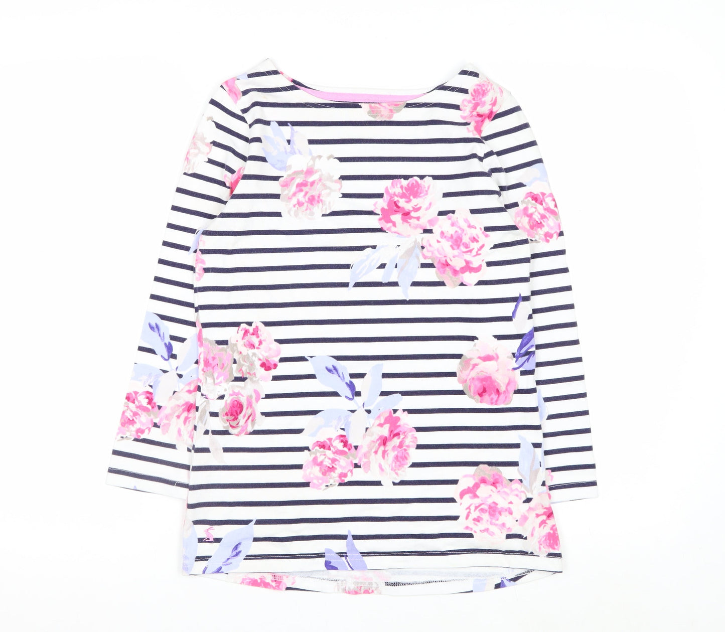 Joules Women's Multicoloured Floral Stripe 3/4 Sleeve Cotton T-Shirt Size 8