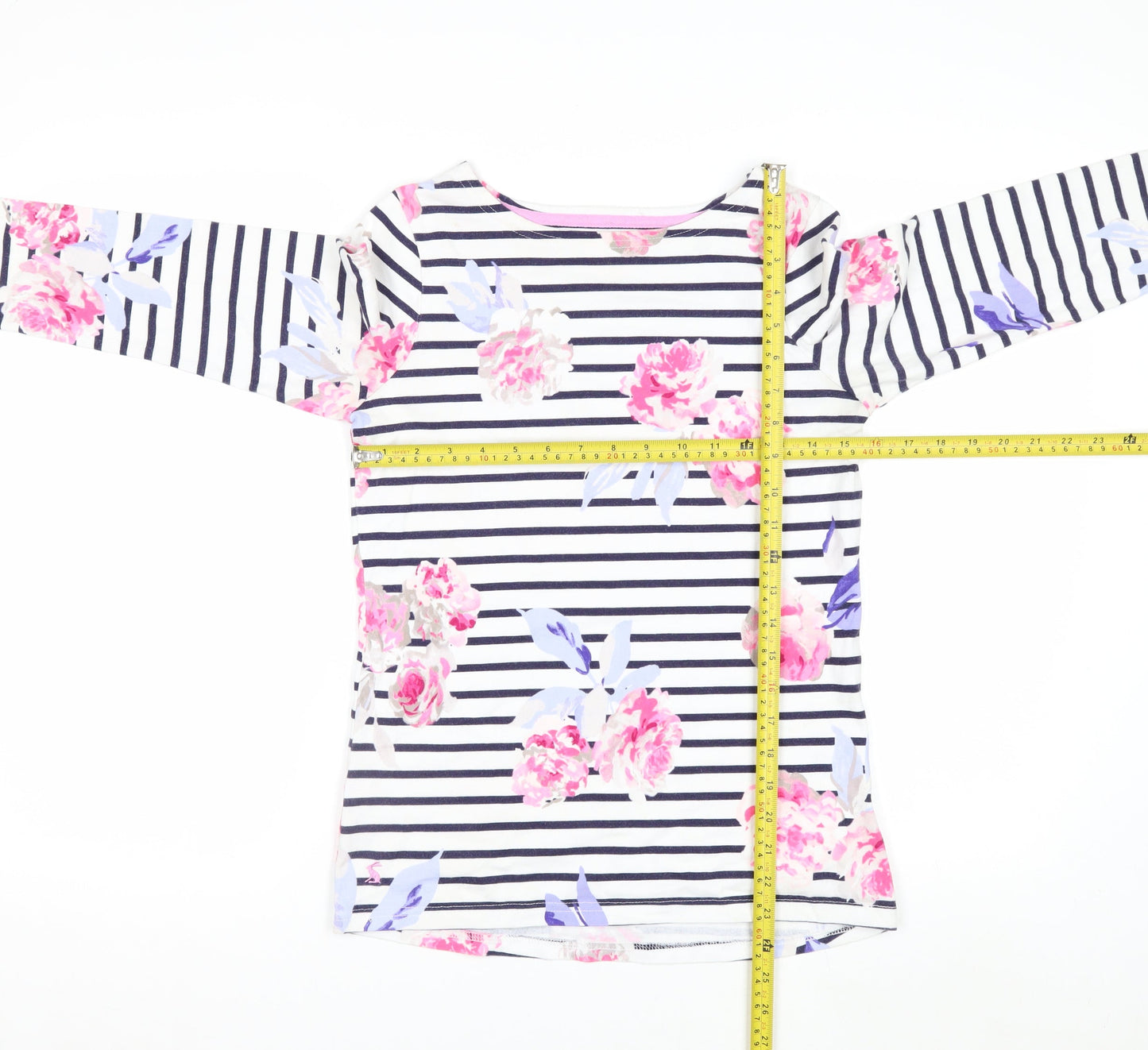 Joules Women's Multicoloured Floral Stripe 3/4 Sleeve Cotton T-Shirt Size 8