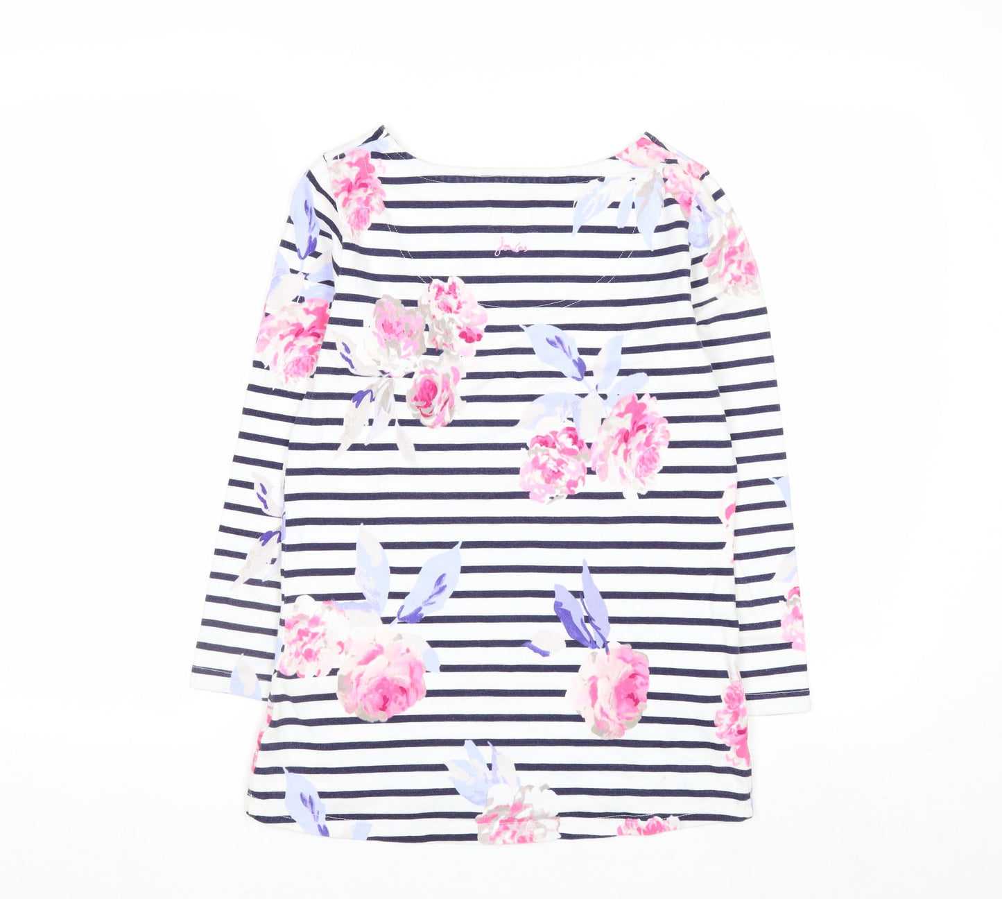 Joules Women's Multicoloured Floral Stripe 3/4 Sleeve Cotton T-Shirt Size 8
