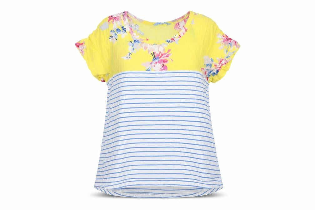 Joules Women’s Multicoloured Floral Stripe Short Sleeve T-Shirt Size 8