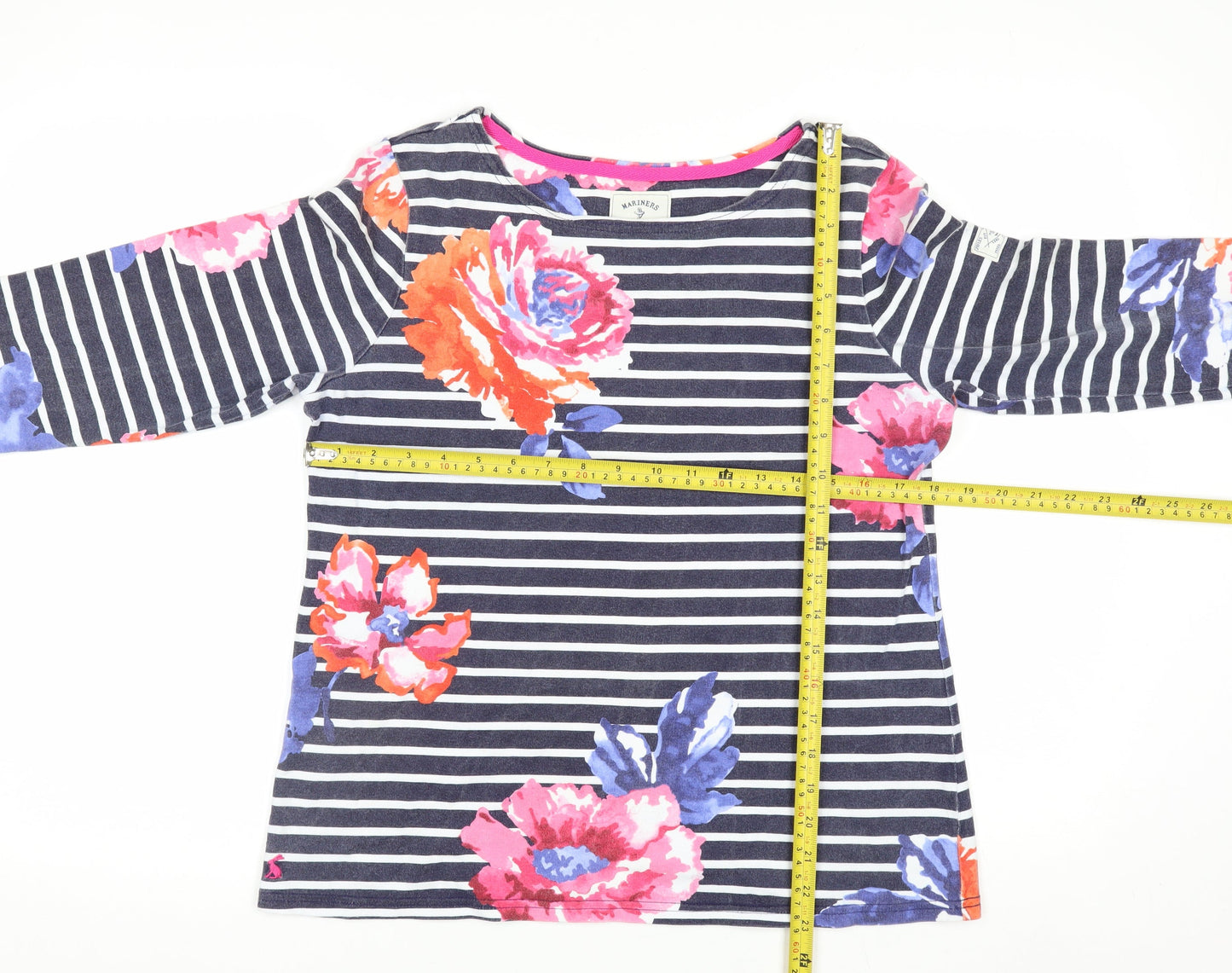 Joules Womens Multicoloured Striped Floral Cotton Top Size 12