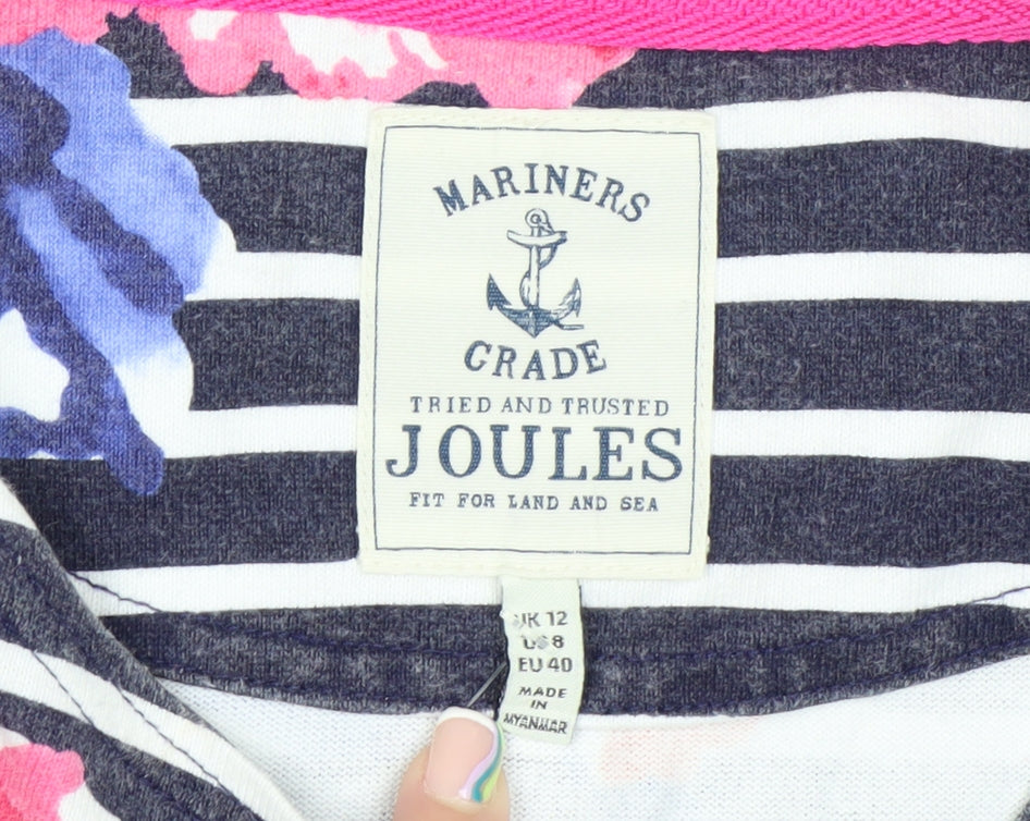 Joules Womens Multicoloured Striped Floral Cotton Top Size 12