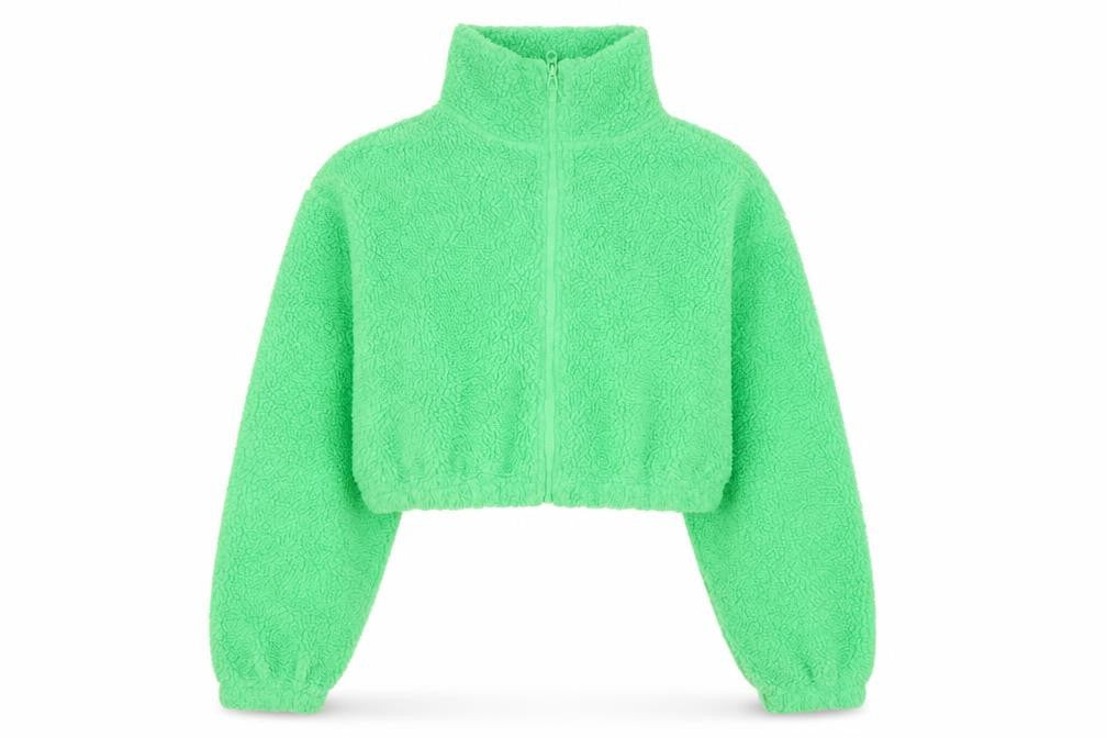 ASOS DESIGN Womens Green Size 10 Full Zip Cropped Fleece Sweatshirt