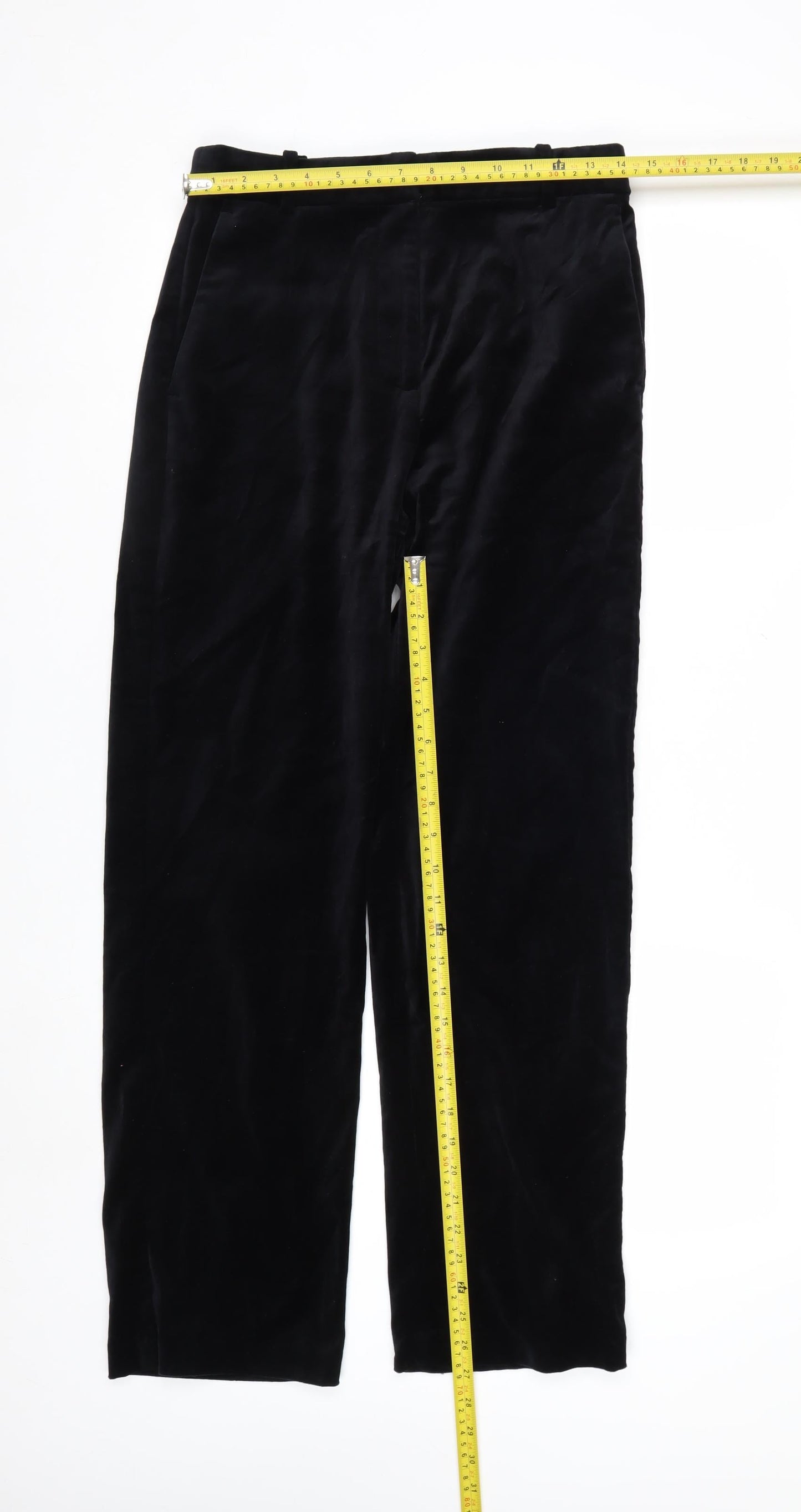 Marks and Spencer Women Black Velvet Trousers Size 10 Regular