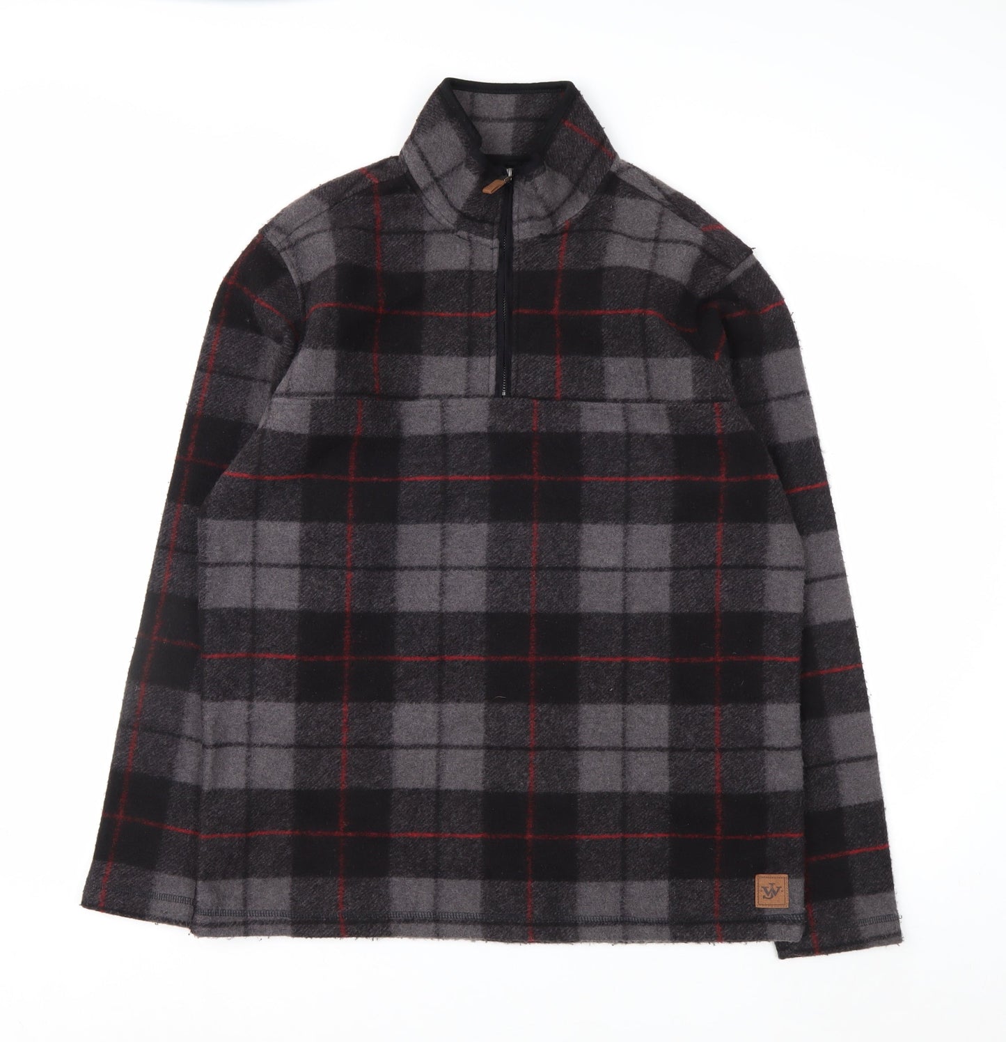 John Wayne Men's Grey Check 1/4 Zip Fleece Pullover Sweatshirt M
