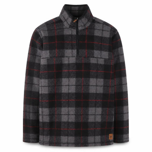 John Wayne Men's Grey Check 1/4 Zip Fleece Pullover Sweatshirt M