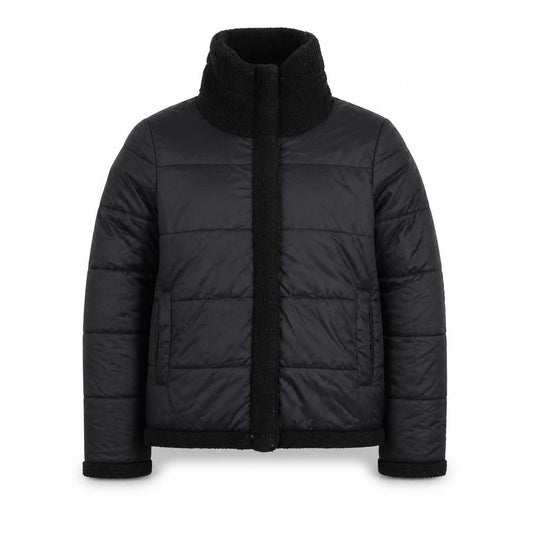 Guess Men's Black Mid-Length Puffer Jacket Size M with Stand-Up Collar