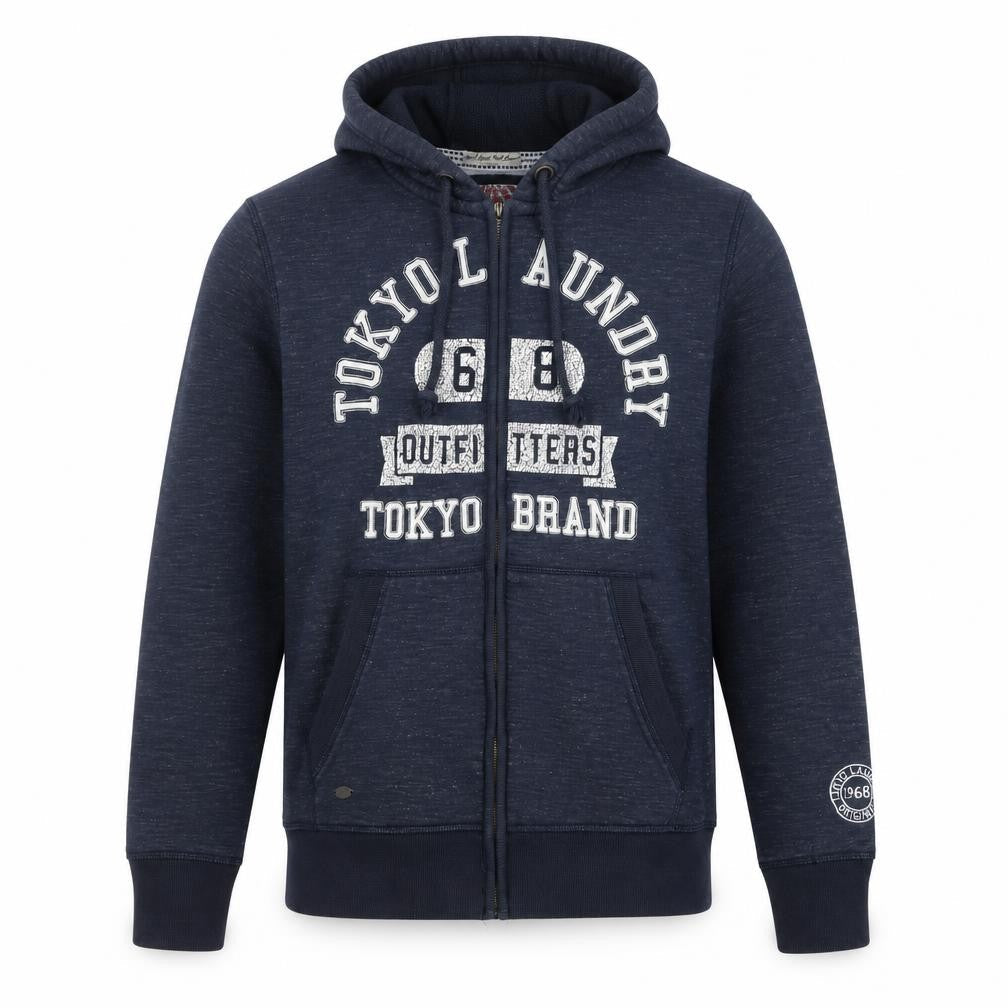 Tokyo Laundry Men's Blue XL Full Zip Hoodie with Logo Print