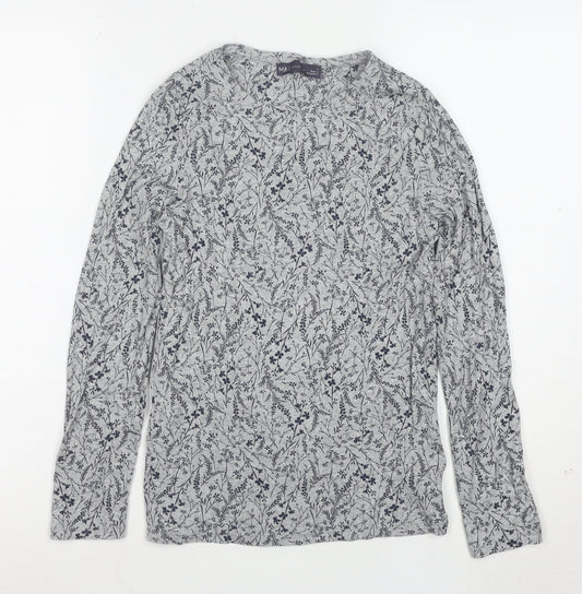 Marks and Spencer Women’s Grey Floral Long Sleeve Cotton T-Shirt Size 8