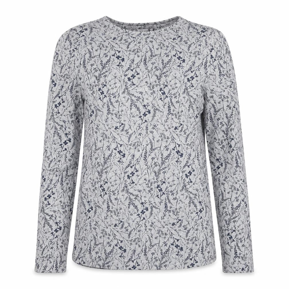 Marks & Spencer Women’s Grey Floral Long Sleeve Cotton T-Shirt Size 8